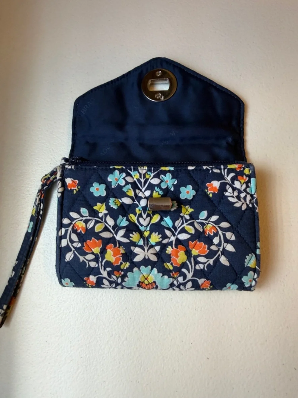 Vera Bradley Navy Floral Quilted Wristlet with Turn-Lock